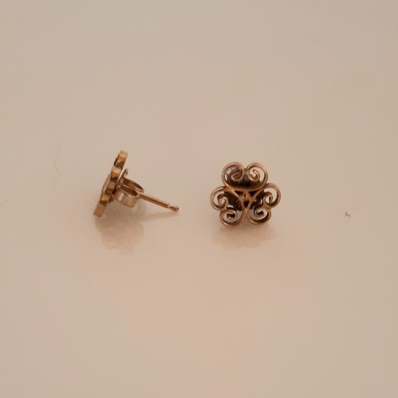 Gold Filigree Stud Earrings - Picture 2 of 2